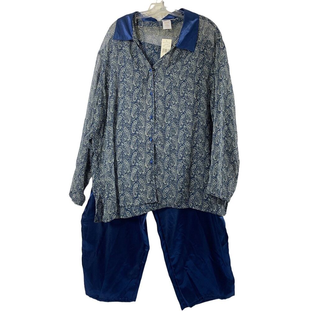 Secret Treasures Pajama Set Womens 3X Satin 3 Pc Navy Blue Gray NWT Gift